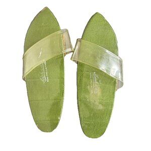 Vintage Green Lacquered Wooden Guoc Moc Vietnamese Sandals, MCM Sandals
